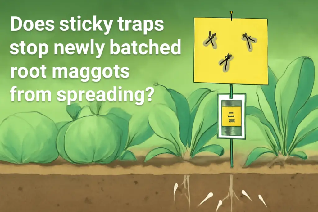 Does sticky traps stop newly hatched root maggots from spreading?