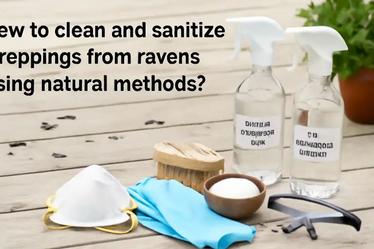How to clean and sanitize droppings from ravens using natural methods?