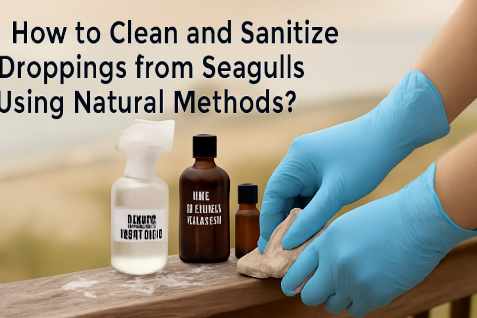 How to clean and sanitize droppings from seagulls using natural methods?