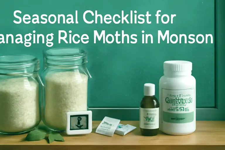 Seasonal checklist for managing rice moths in monsoon?