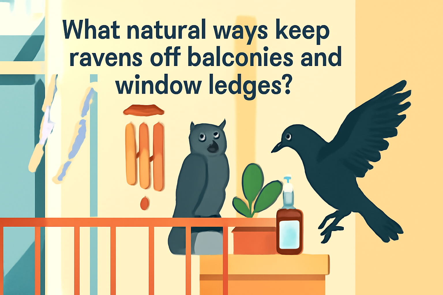 What natural ways keep ravens off balconies and window ledges?