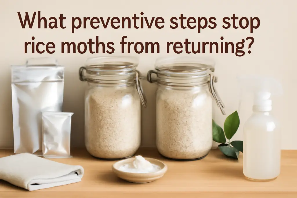 What preventive steps stop rice moths from returning?