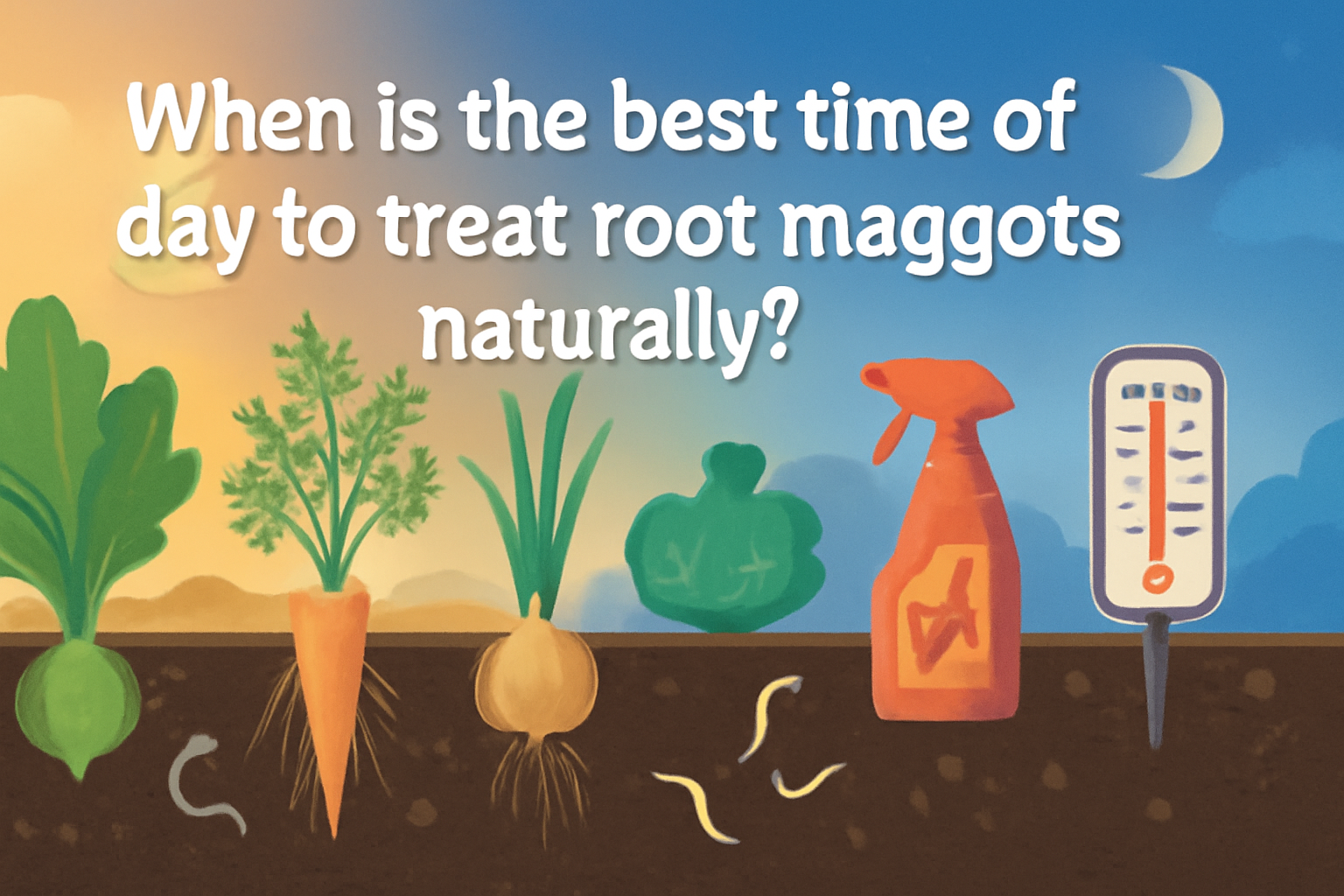 When is the best time of day to treat root maggots naturally?