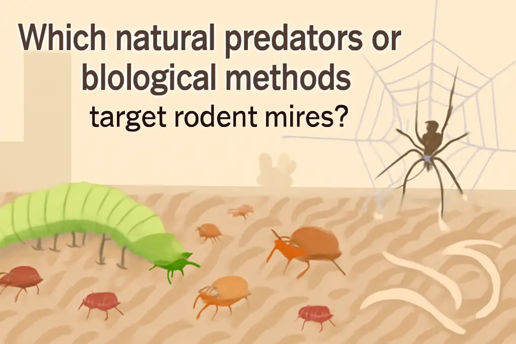 Which natural predators or biological methods target rodent mites?