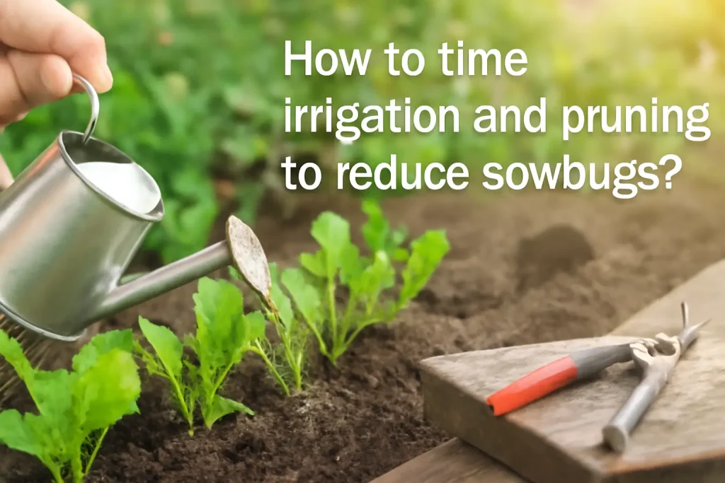 How to time irrigation and pruning to reduce sowbugs?