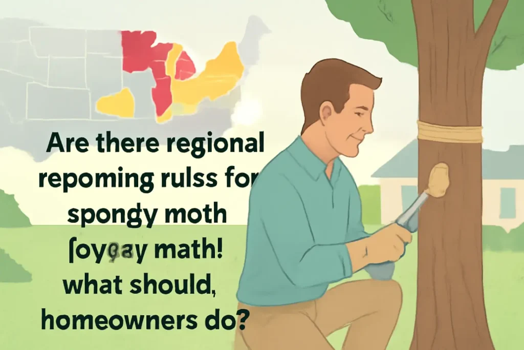 Are there regional reporting rules for spongy moth (gypsy moth); what should homeowners do?