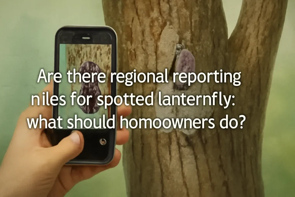 Are there regional reporting rules for spotted lanternfly; what should homeowners do?