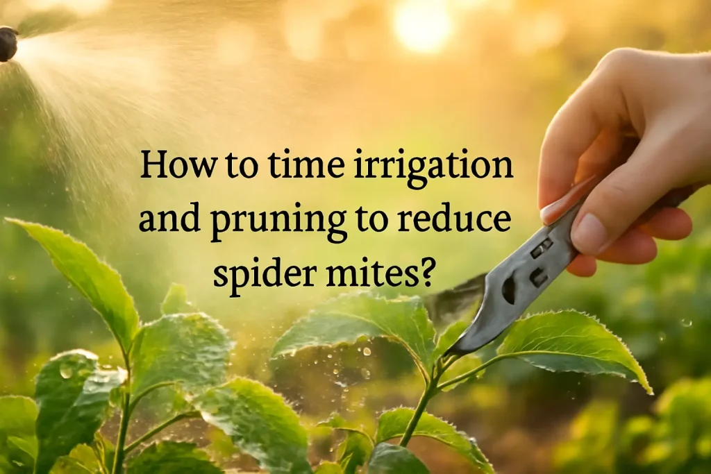 How to time irrigation and pruning to reduce spider mites?