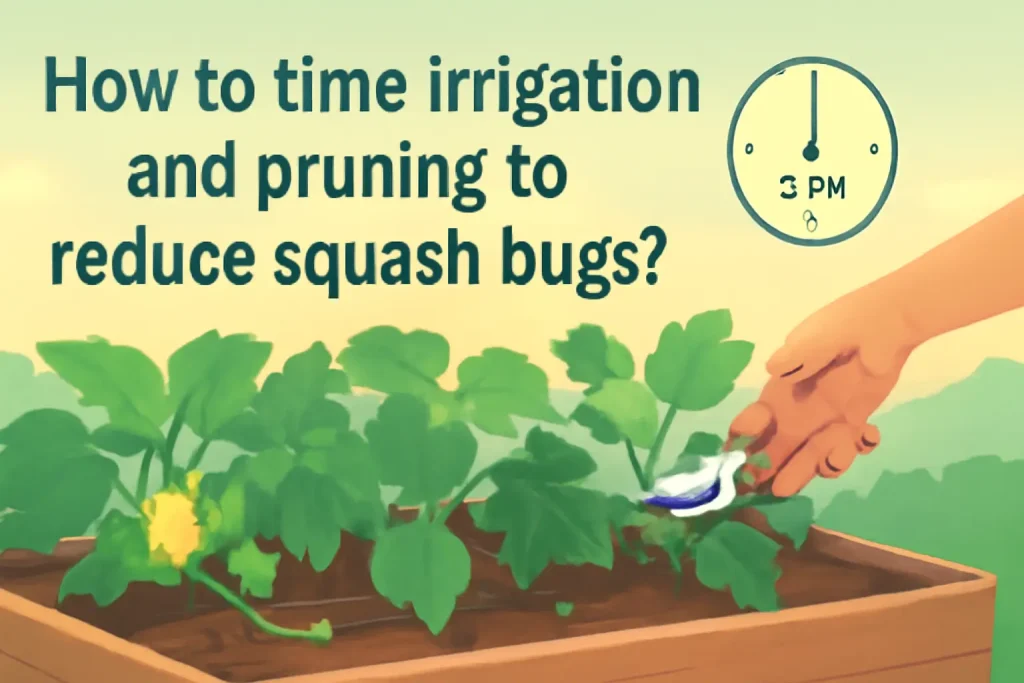 How to time irrigation and pruning to reduce squash bugs?