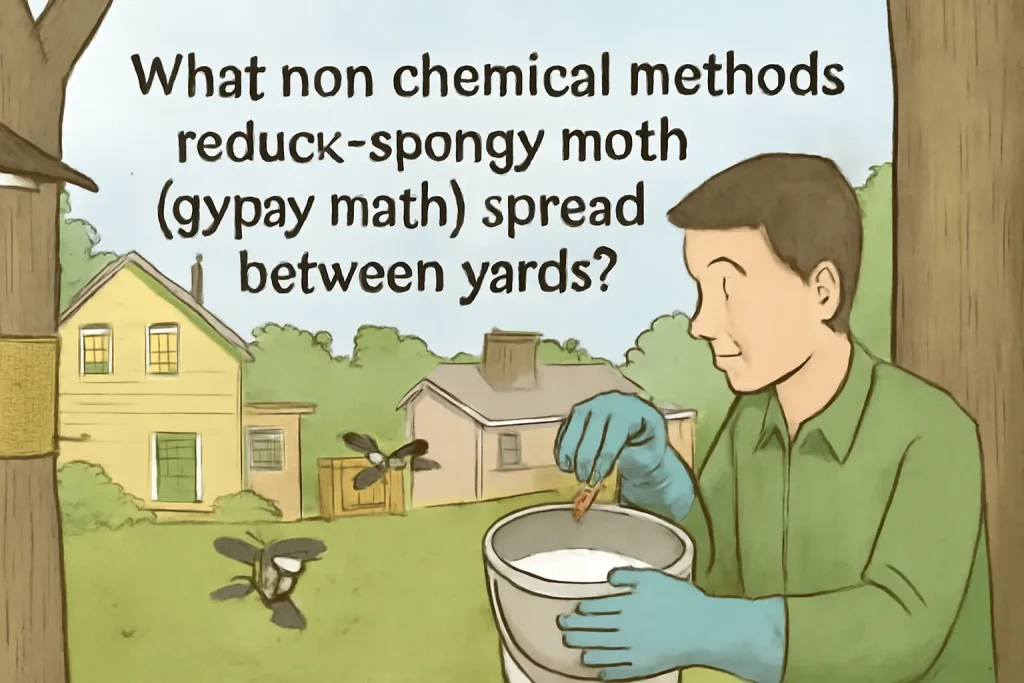 What non-chemical methods reduce spongy moth (gypsy moth) spread between yards?