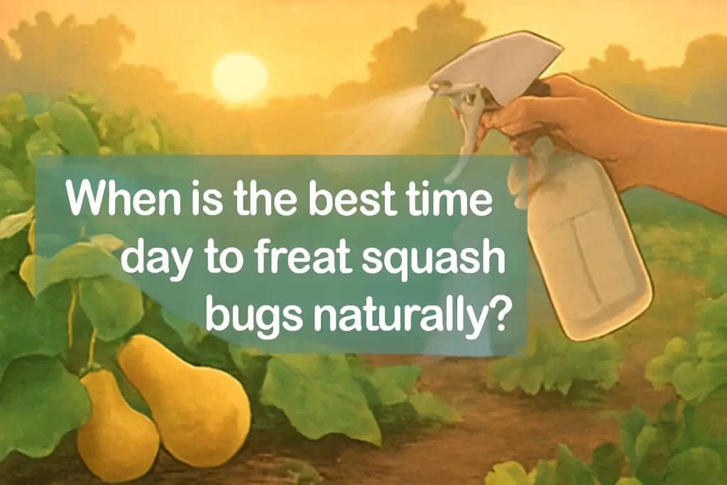 When is the best time of day to treat squash bugs naturally?