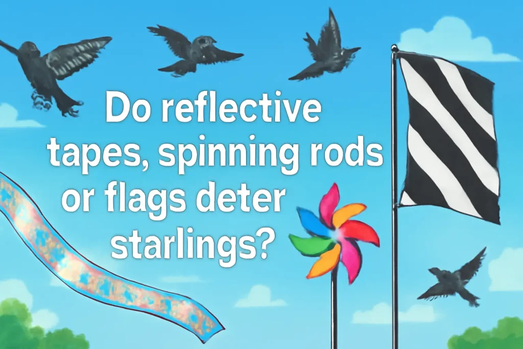 Do reflective tapes, spinning rods, or flags deter starlings?