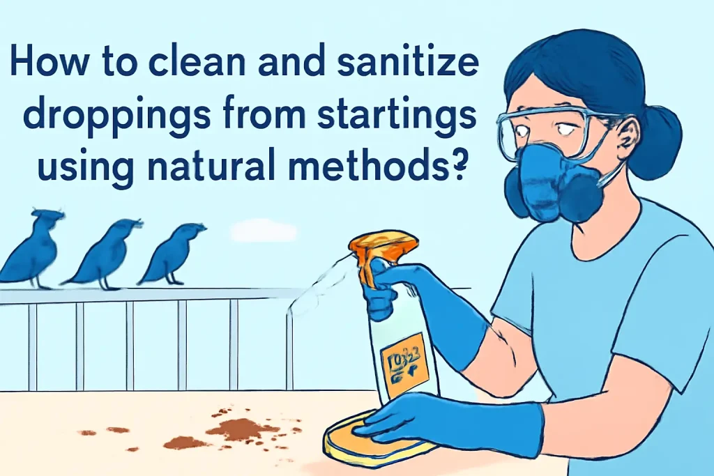 How to clean and sanitize droppings from starlings using natural methods?