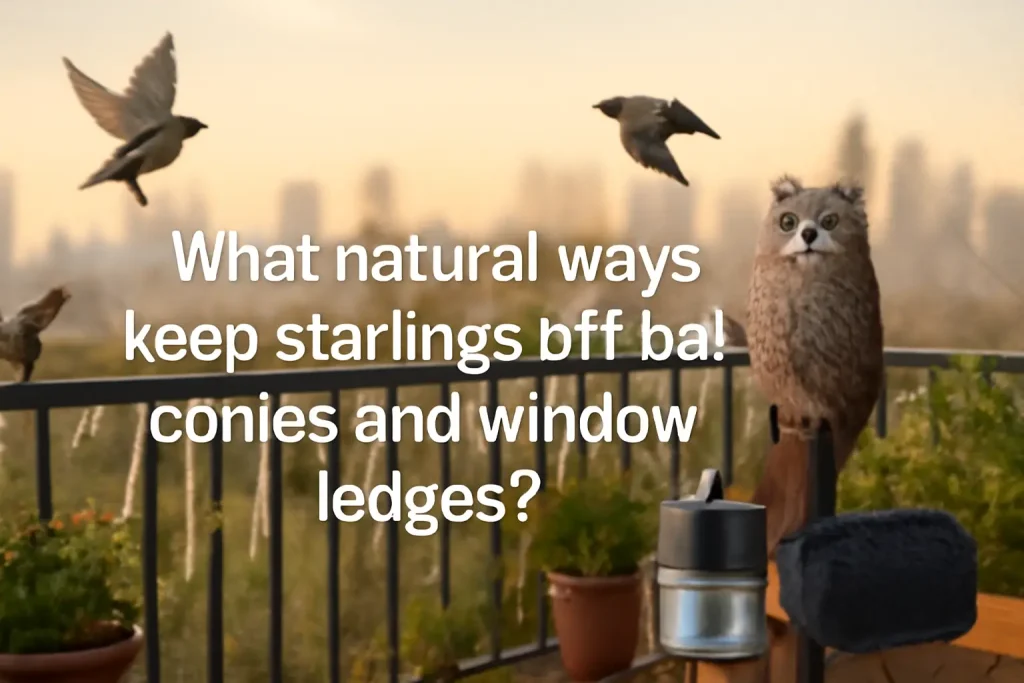 What natural ways keep starlings off balconies and window ledges?