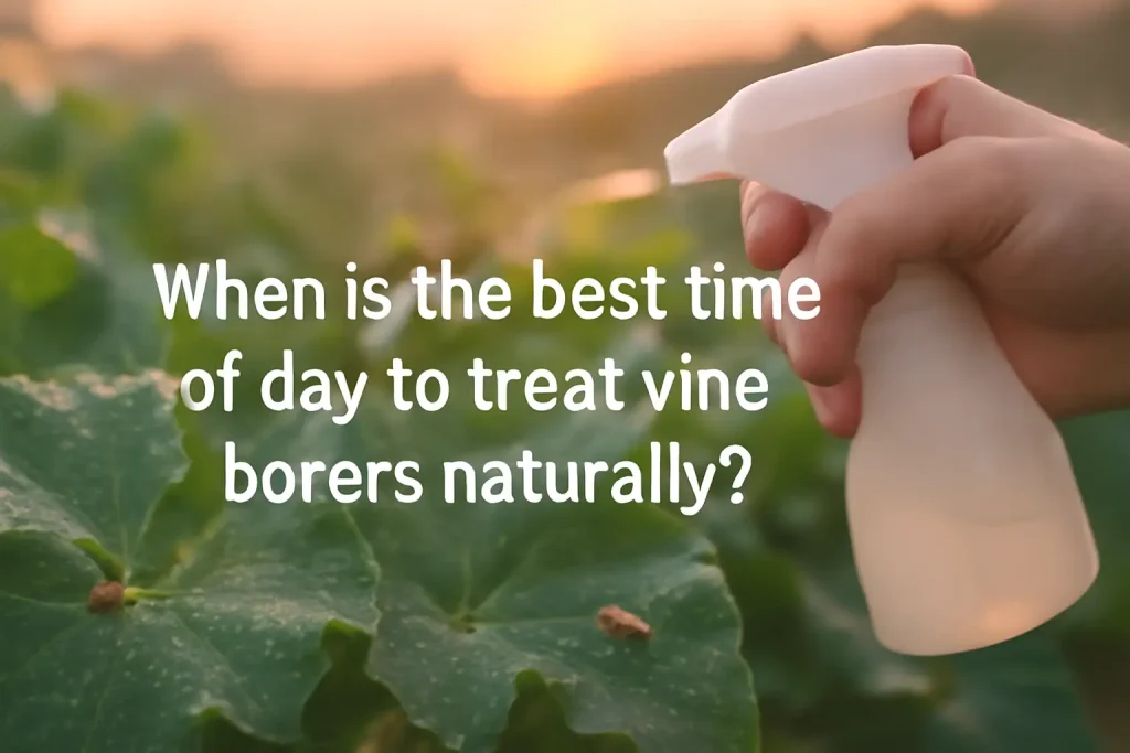 When is the best time of day to treat vine borers naturally?
