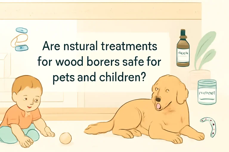 Are natural treatments for wood borers safe for pets and children?