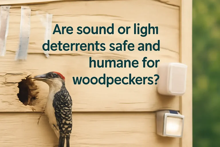 Are sound or light deterrents safe and humane for woodpeckers?