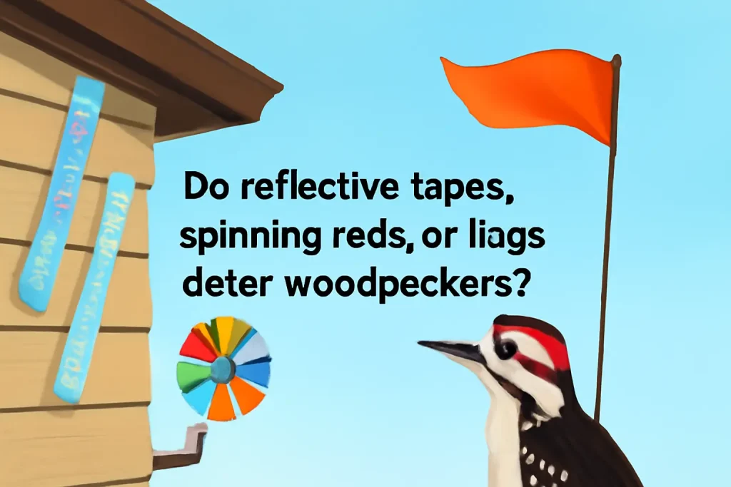 Do reflective tapes, spinning rods, or flags deter woodpeckers?