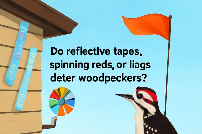 Do reflective tapes, spinning rods, or flags deter woodpeckers?