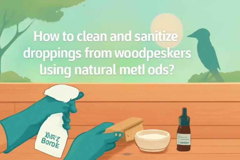How to clean and sanitize droppings from woodpeckers using natural methods?