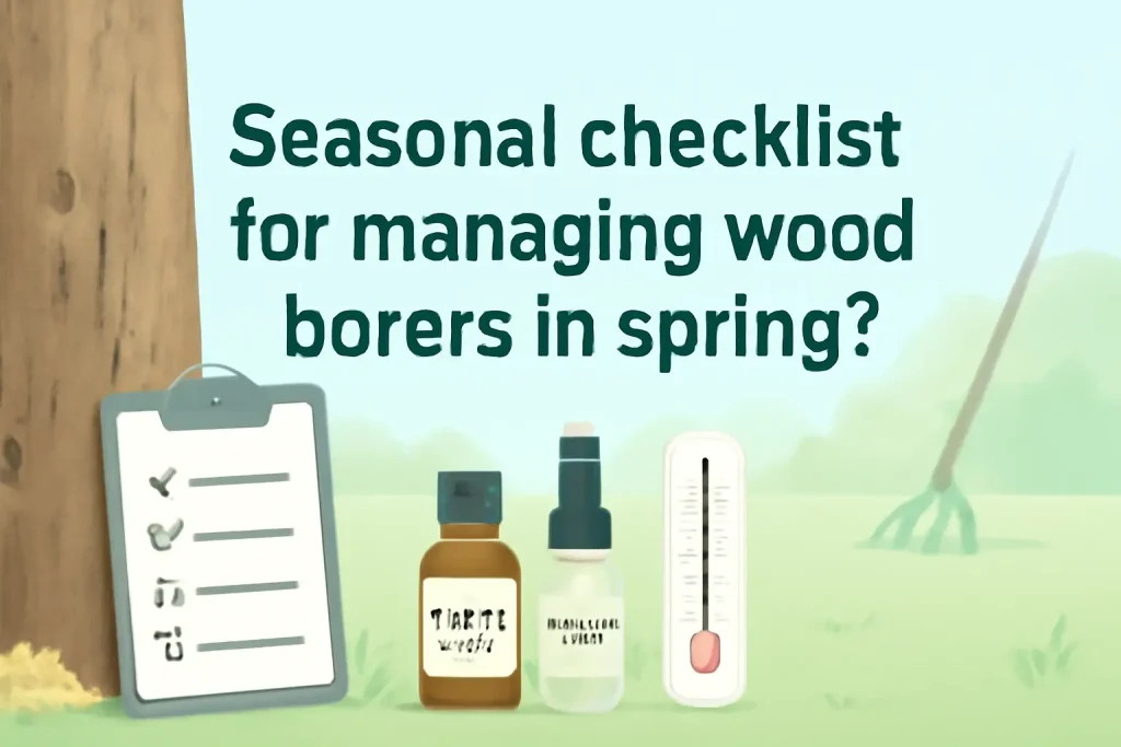 Seasonal checklist for managing wood borers in spring?
