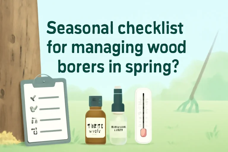 Seasonal checklist for managing wood borers in spring?